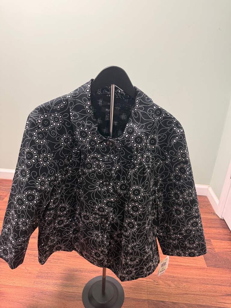 Style & Co. Black Jacket With White Floral Dot Motif